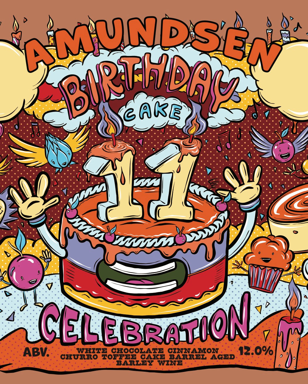 11th Birthday Cake Celebration - White Chocolate Cinnamon Churro Toffee Cake Barrel Aged Barley Wine 12%